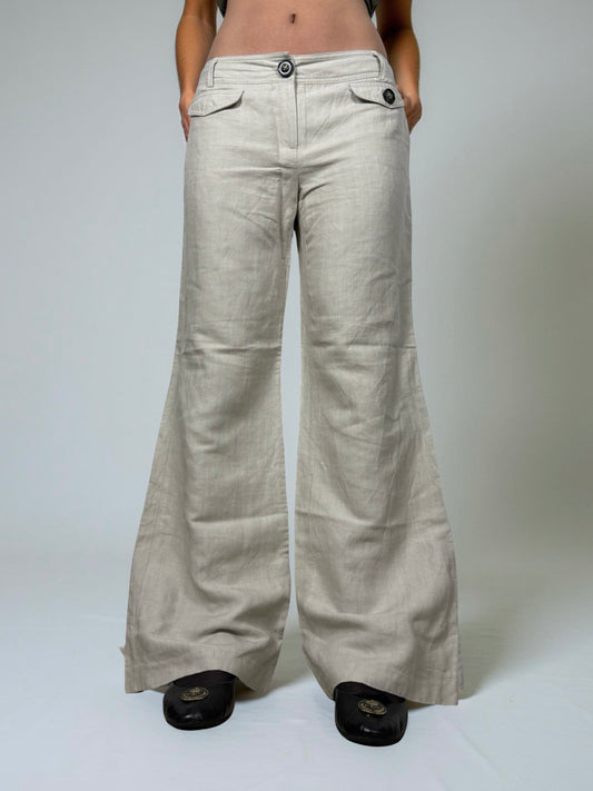 Beige linen low rise baggy pants (XL)