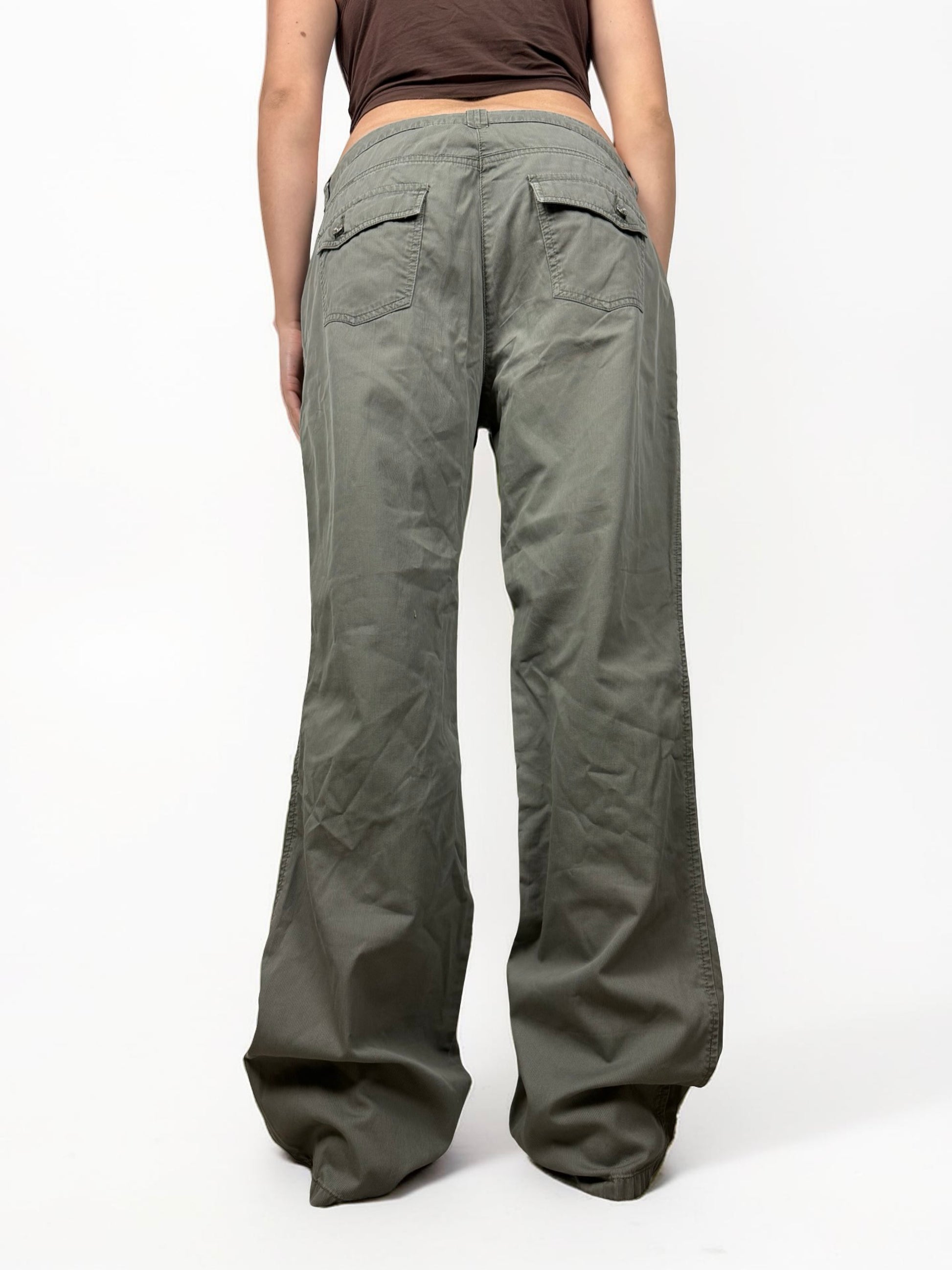Khaki cotton low rise baggy pants (L)