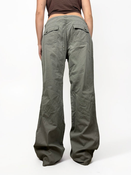 Khaki cotton low rise baggy pants (L)