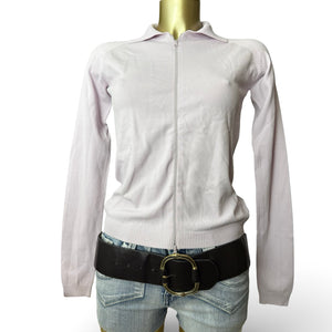 Pink polo neck tight fit zip up jumper (S/M)