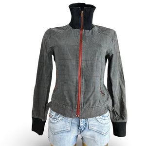 Grey cotton zip up biker jacket (S/M)