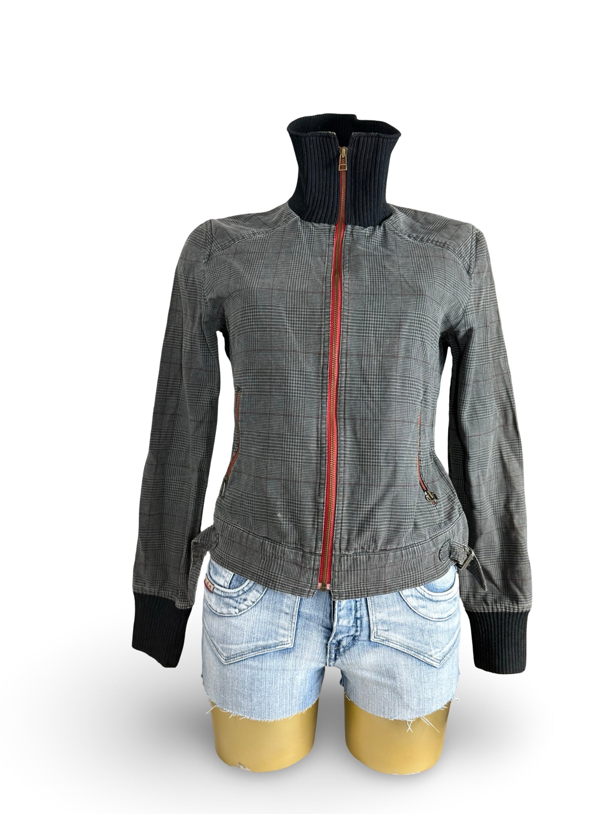Grey cotton zip up biker jacket (S/M)