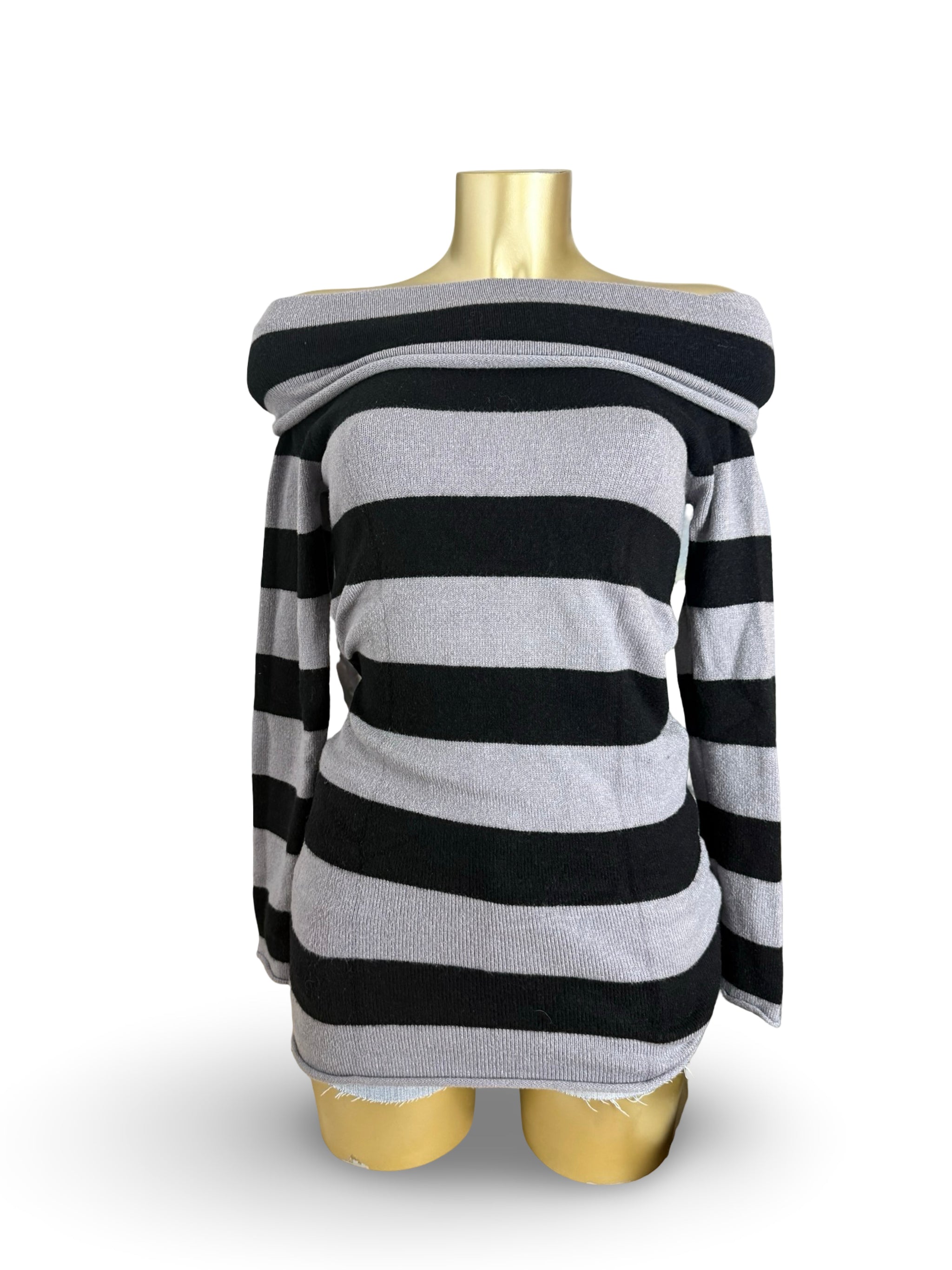 Grey & black striped turtleneck jumper (M)