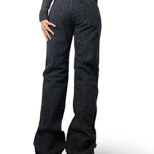 Black denim mid rise baggy pants (S/M)