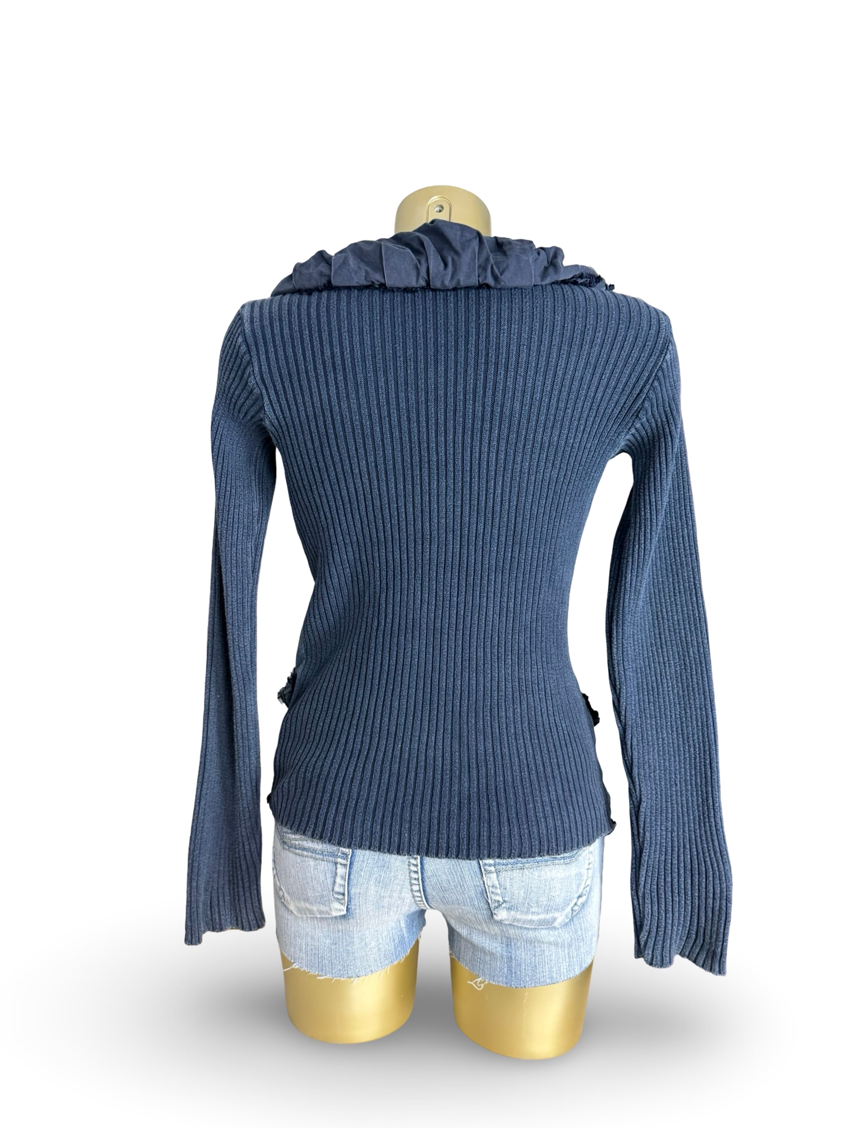 Navy blue ruched cotton blazer jacket (M)