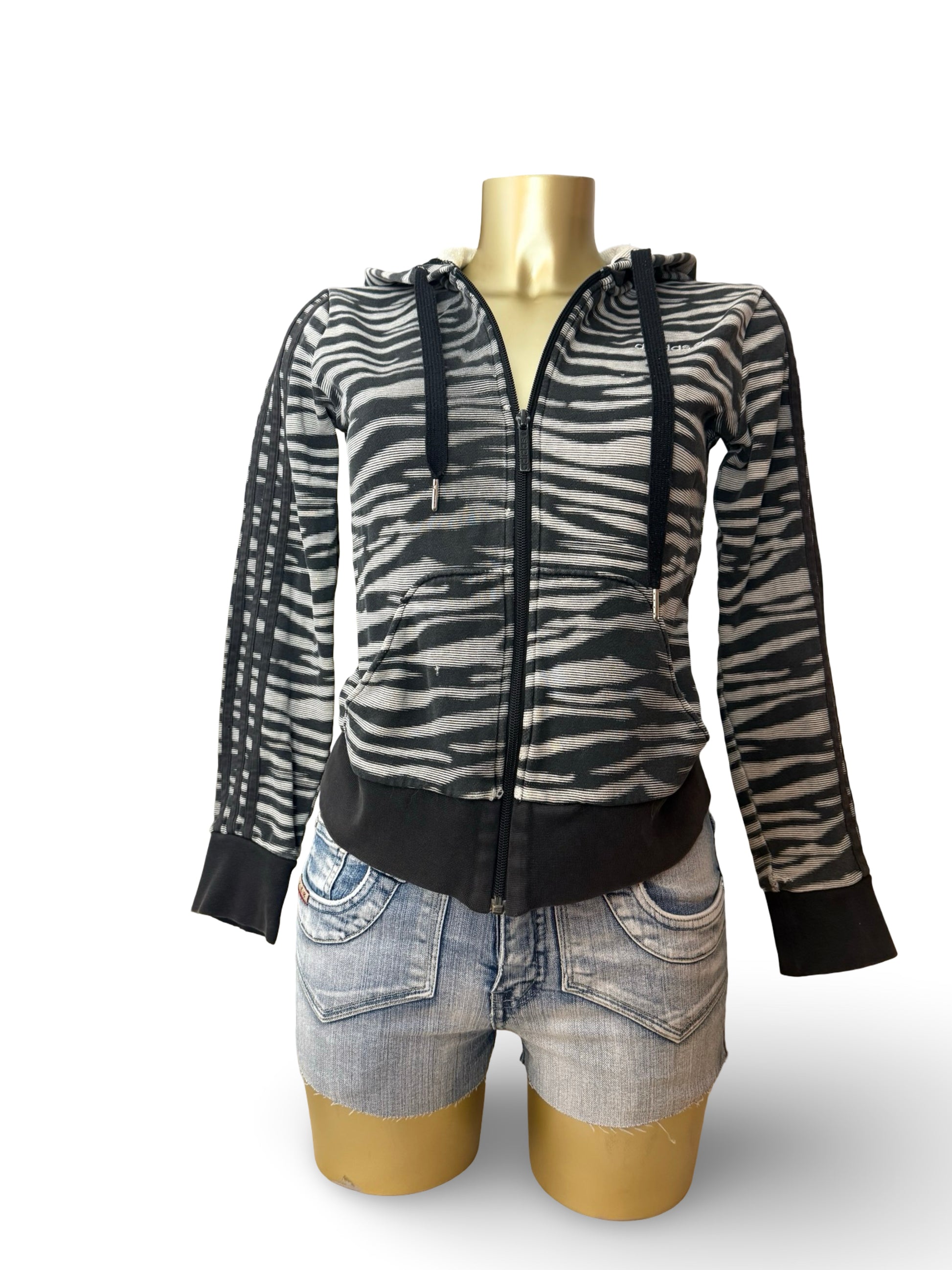 Black zebra print 100% cotton zip up hoodie (S)