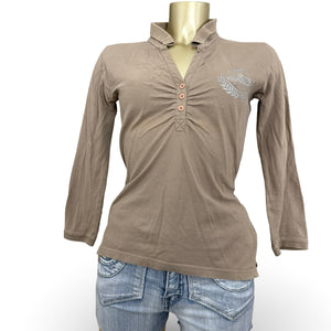 Khaki brown cotton long sleeves top (XS)