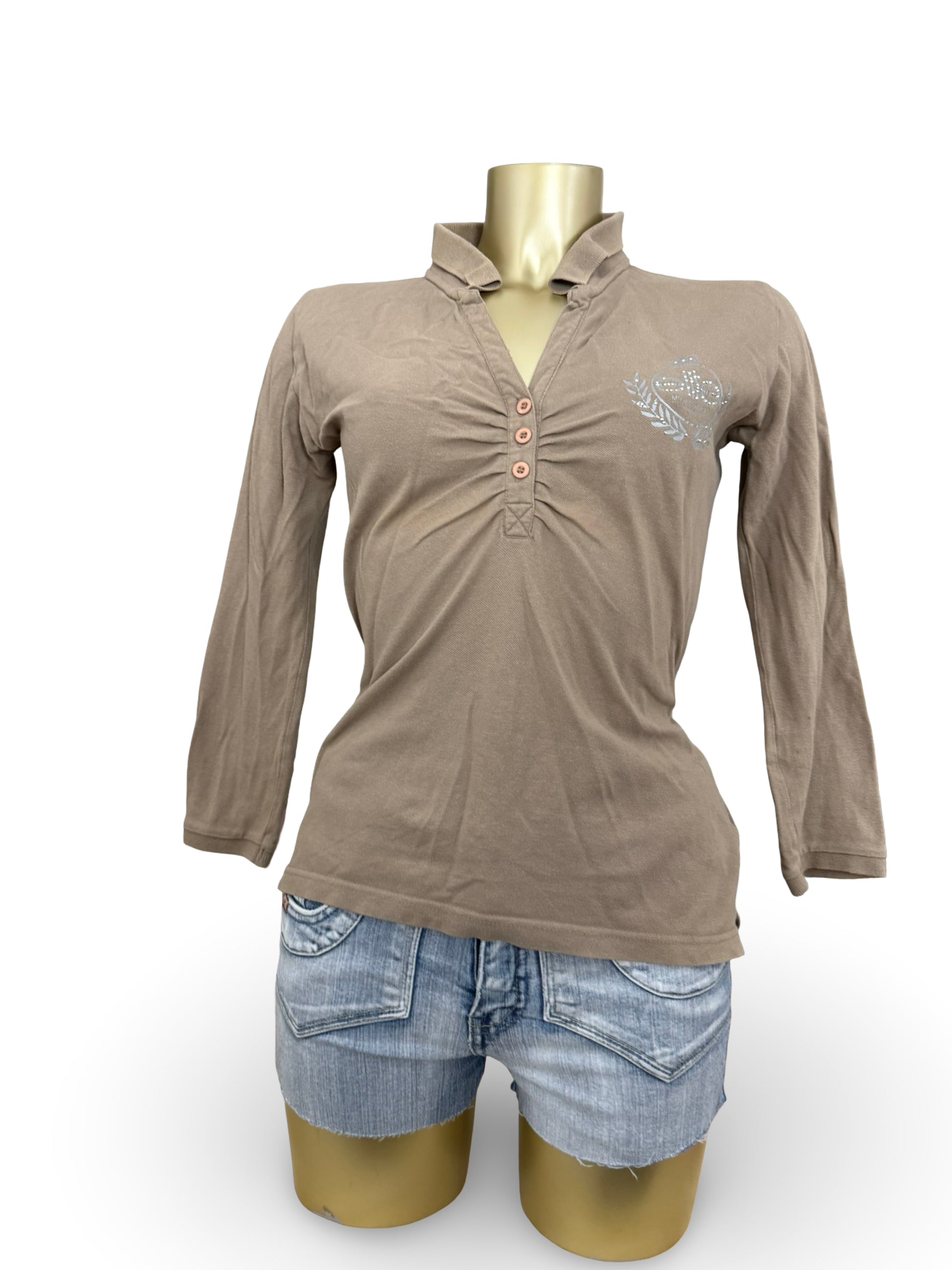 Khaki brown cotton long sleeves top (XS)
