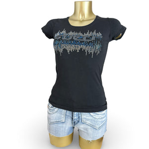 Black strass logo tight fit tee (XS/S)