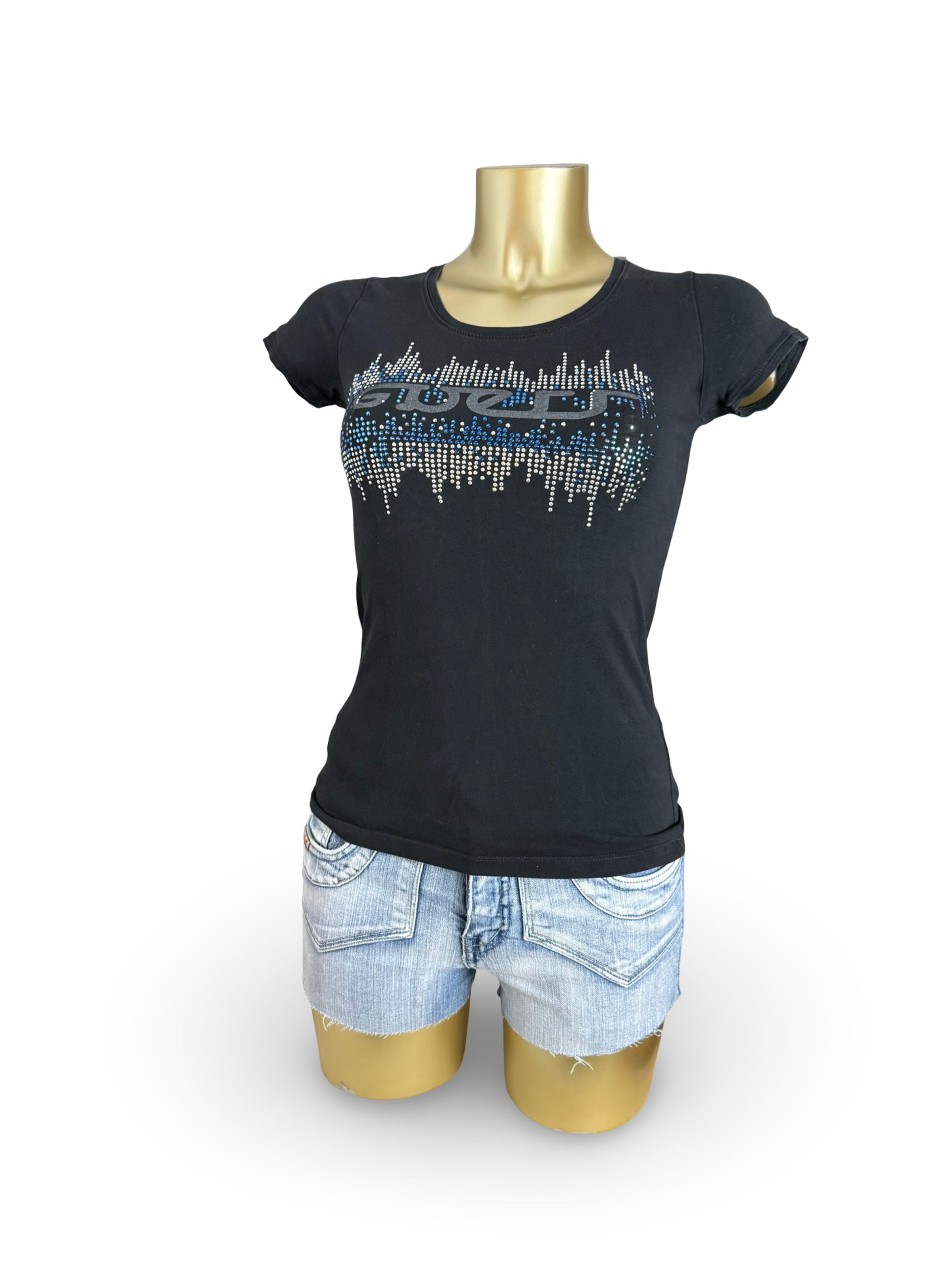 Black strass logo tight fit tee (XS/S)