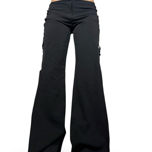 Black low waist office tie up flare pants (S/M)