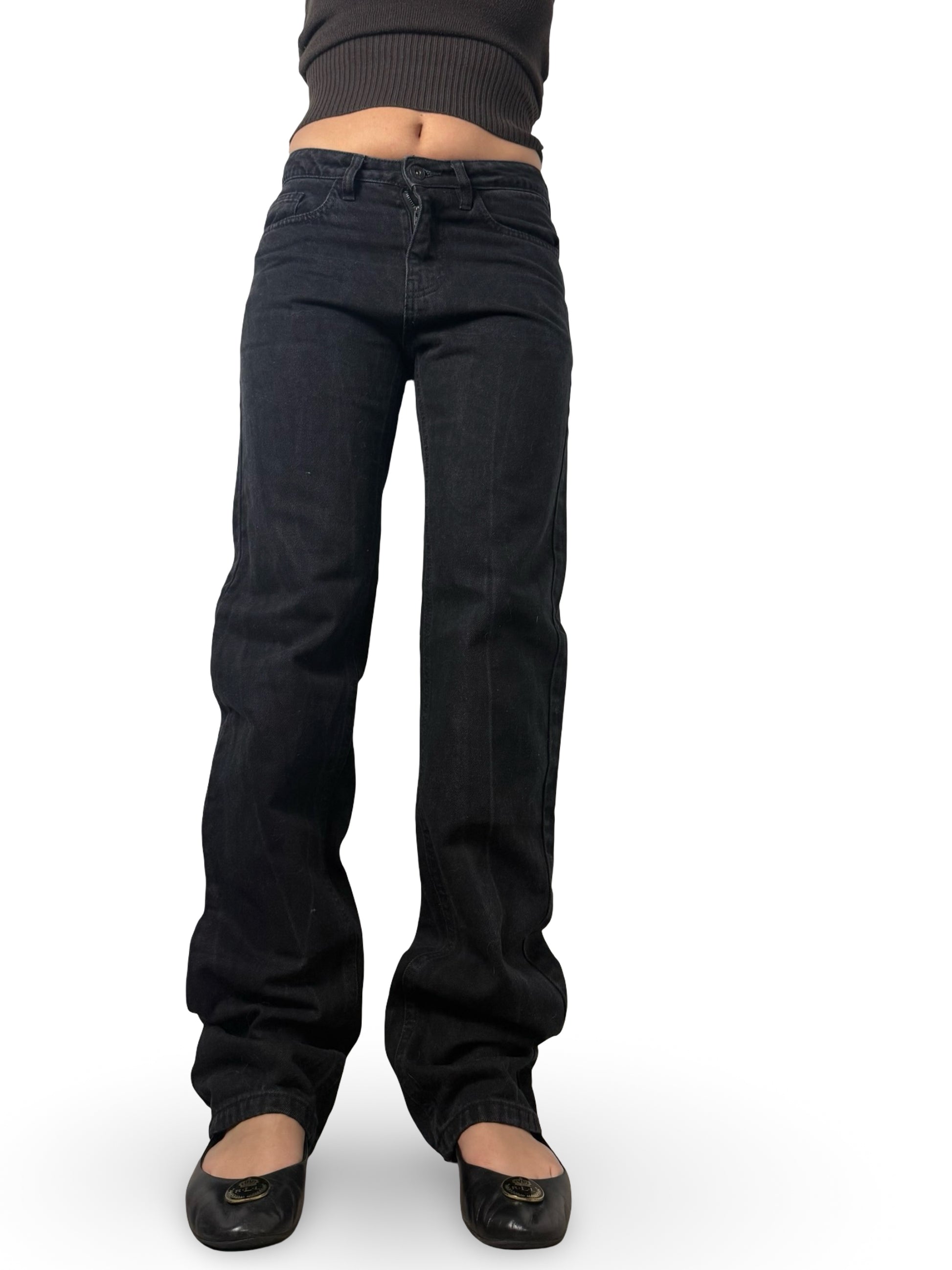 Black denim mid rise baggy pants (S/M)