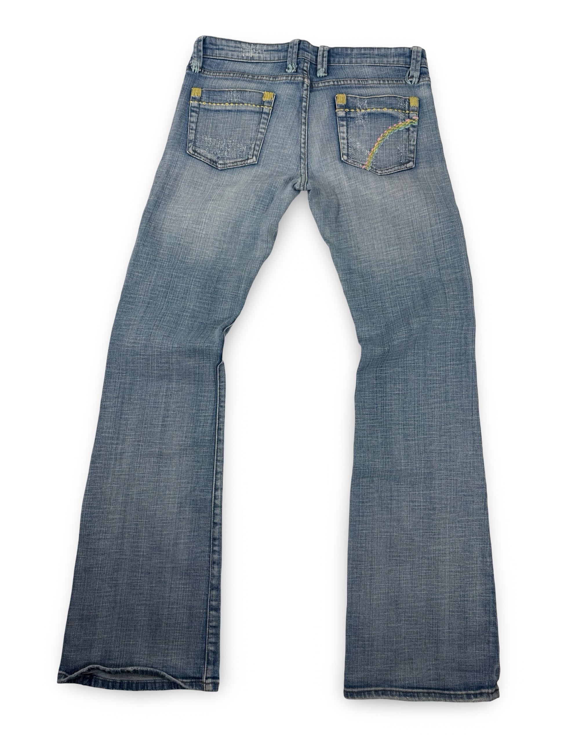 Blue denim low rise flared pants (M)