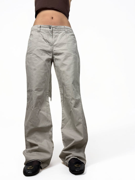 Beige cotton low rise baggy pants (L)