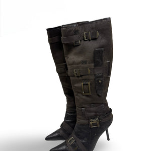 Brown knee high heels boots (38)