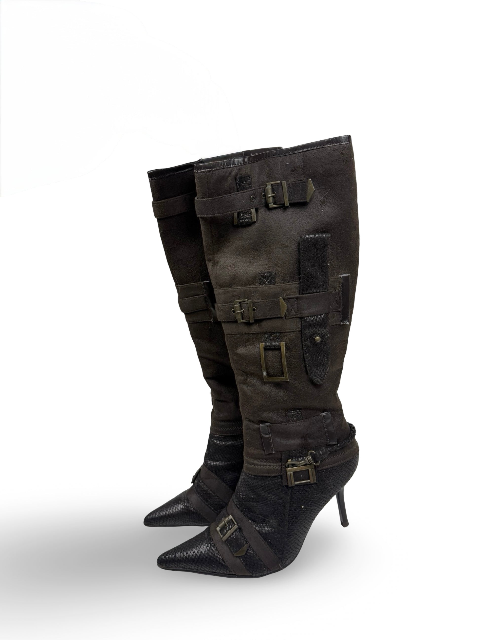 Brown knee high heels boots (38)