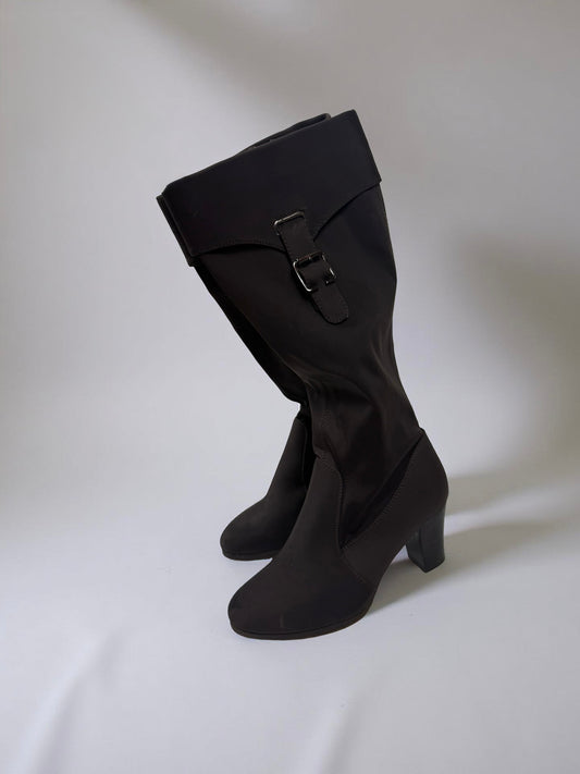 Black buckle belt knee high boots (38)