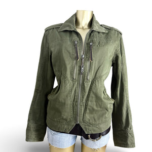 Khaki utility zip up cotton jacket (M)