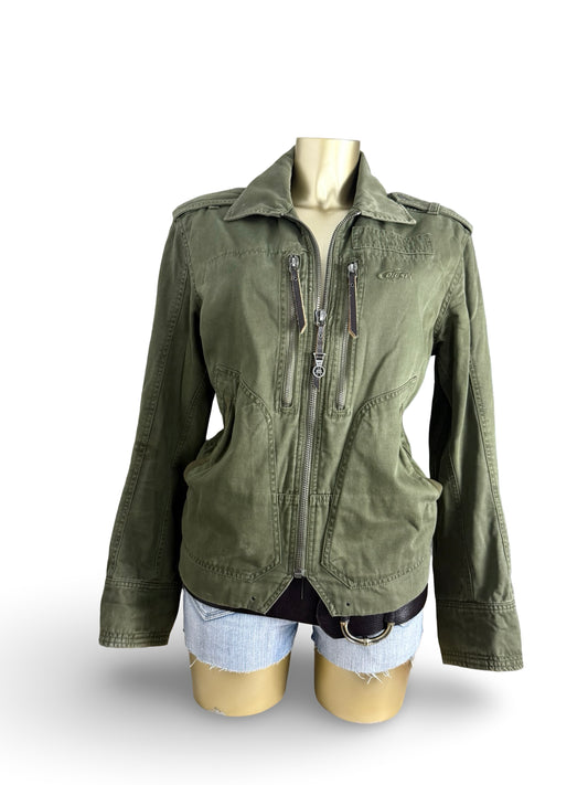 Khaki utility zip up cotton jacket (M)