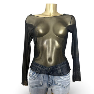 Black mesh long sleeves top (M)