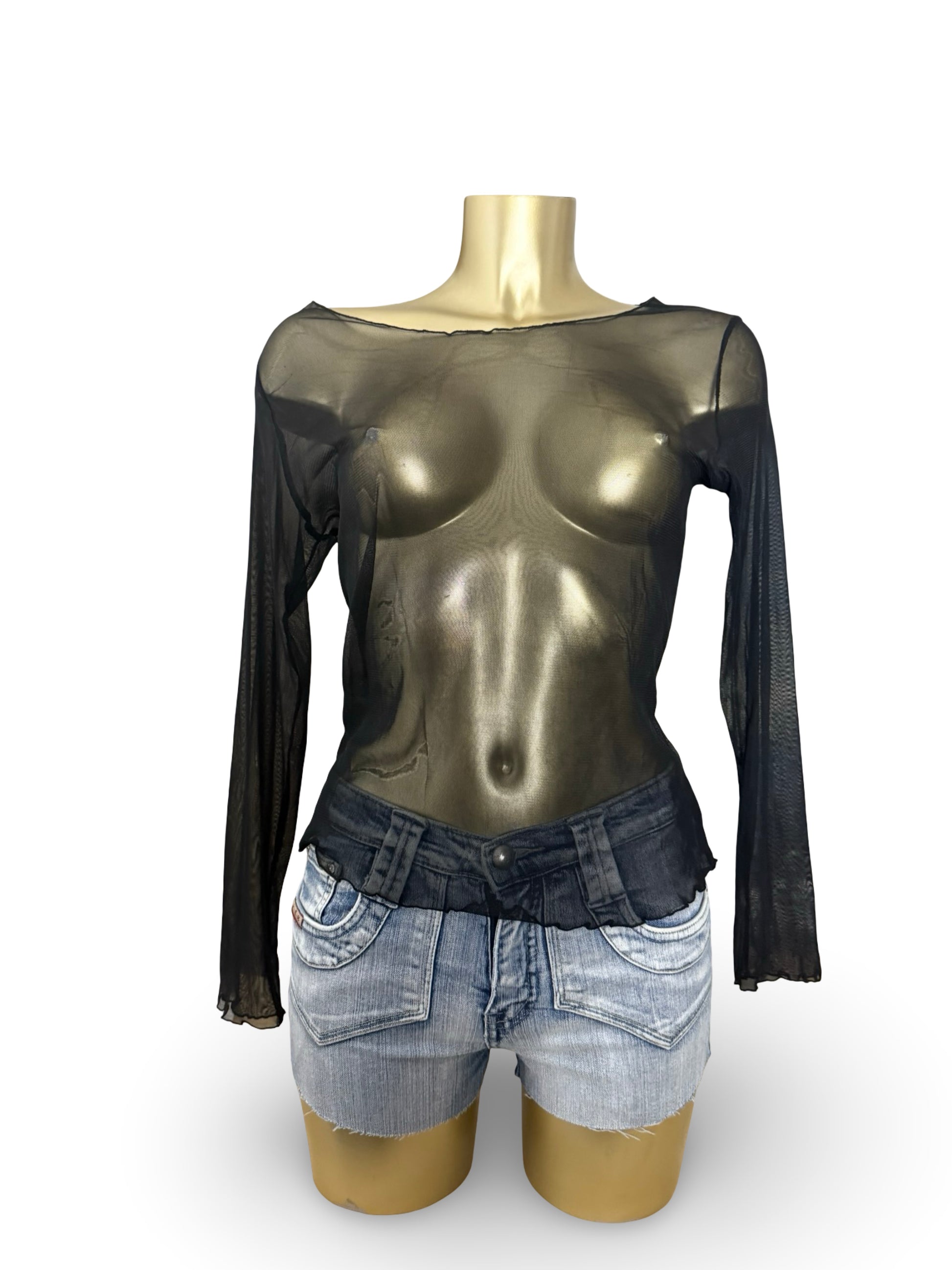 Black mesh long sleeves top (M)