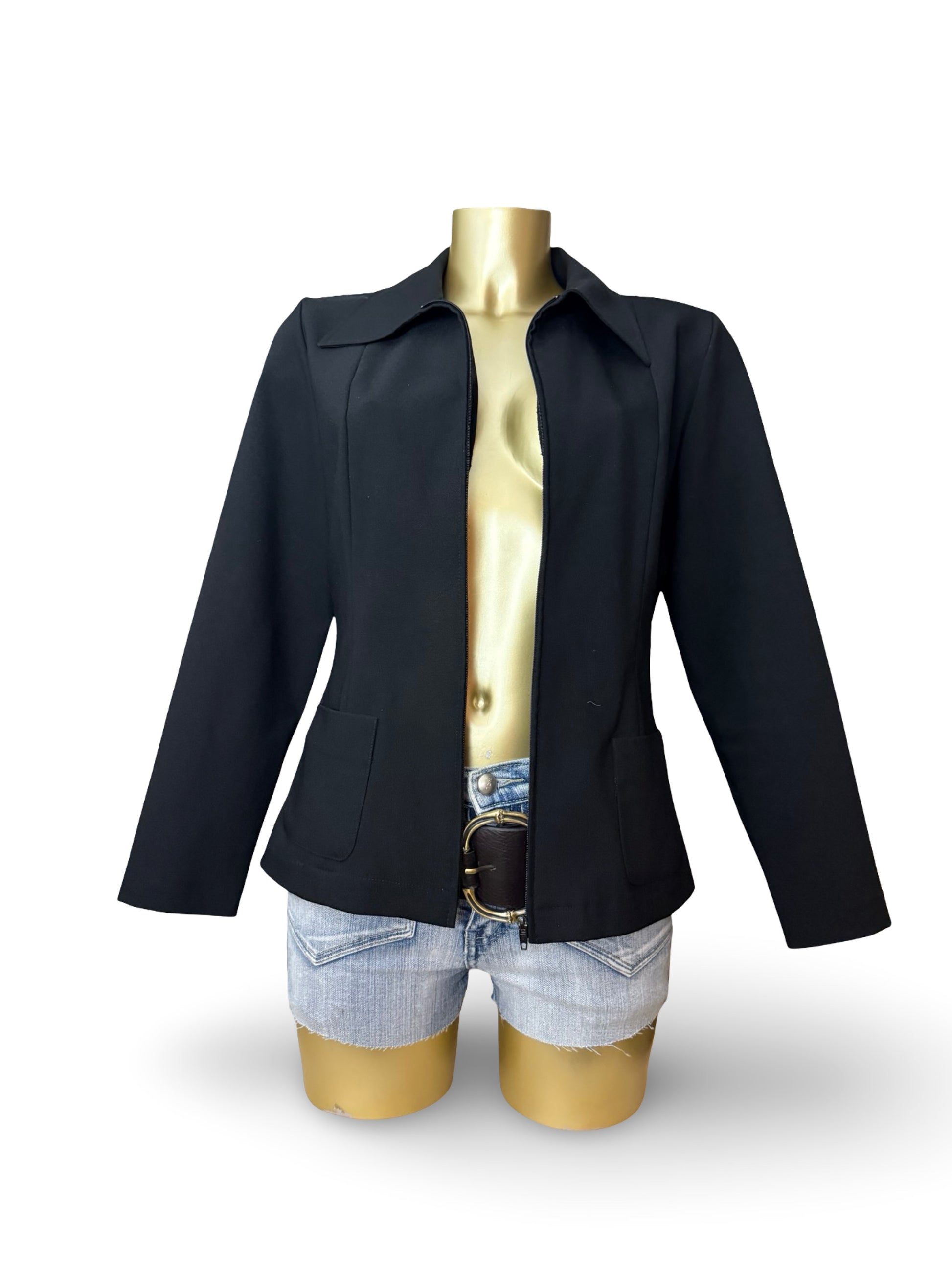Black office zip up tight fit blazer jacket (M/L)