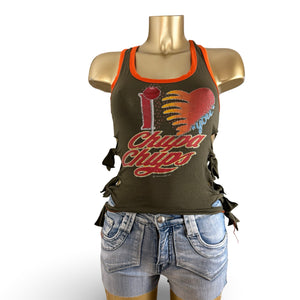 Khaki tight fit glitters cotton tank top (XS)