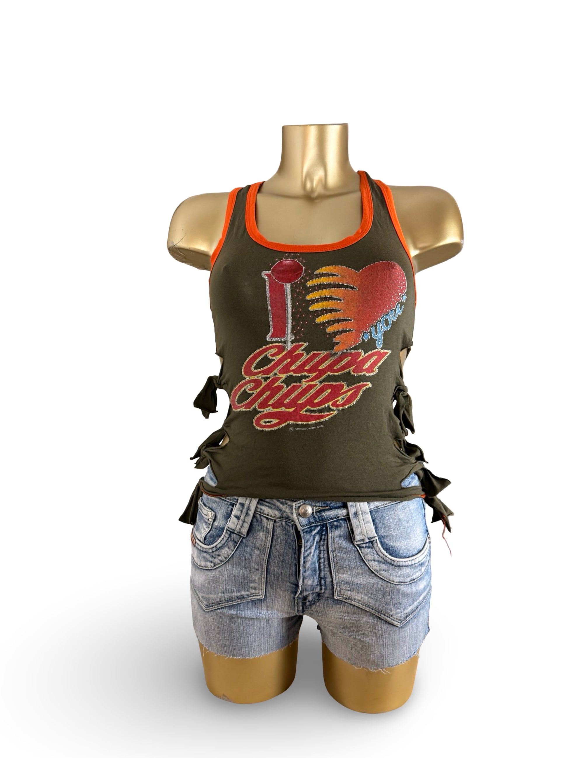 Khaki tight fit glitters cotton tank top (XS)