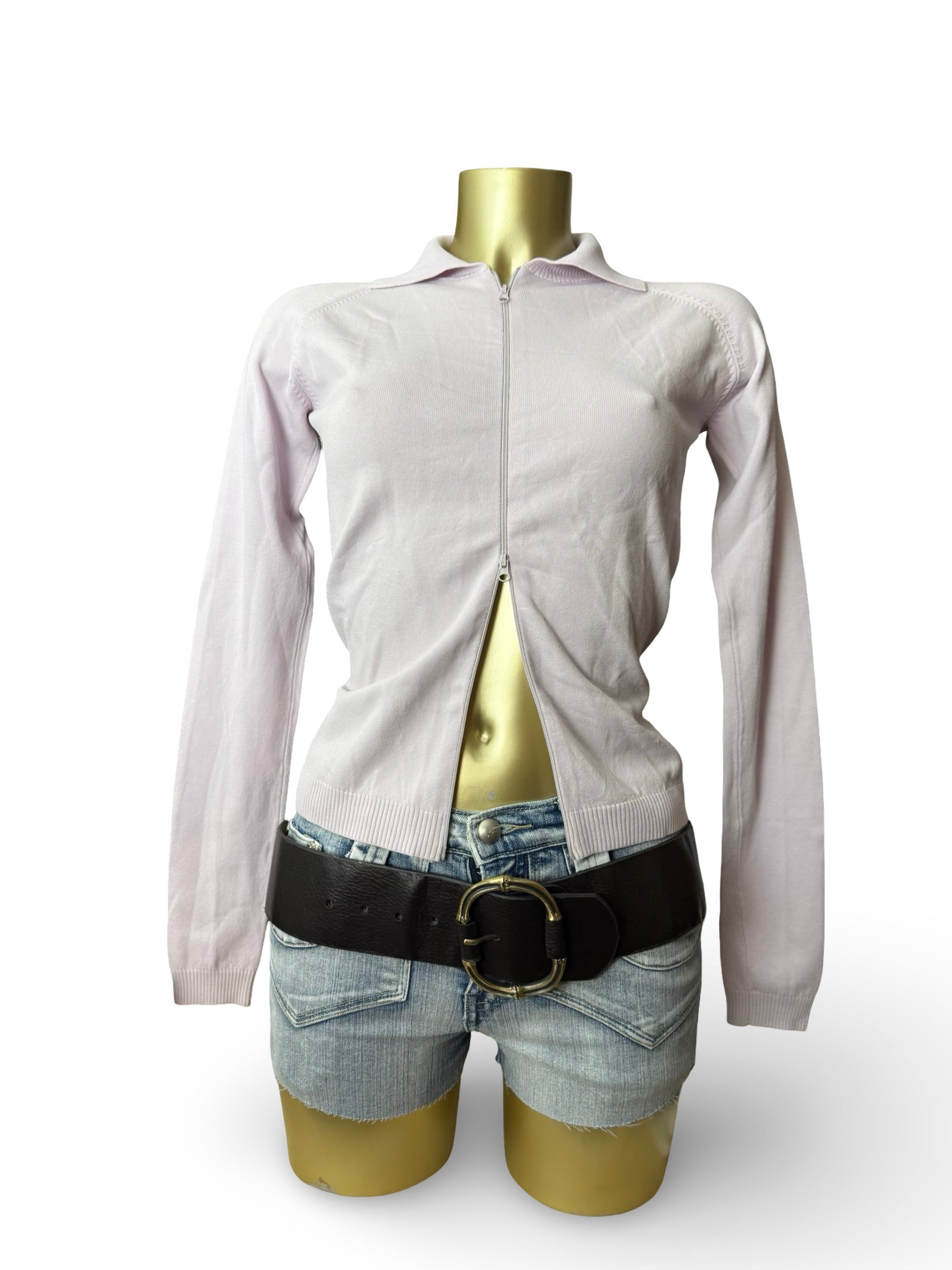 Pink polo neck tight fit zip up jumper (S/M)