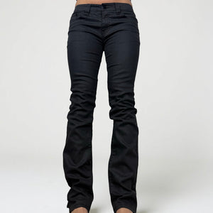 Black denim low rise straight legs pants (S)