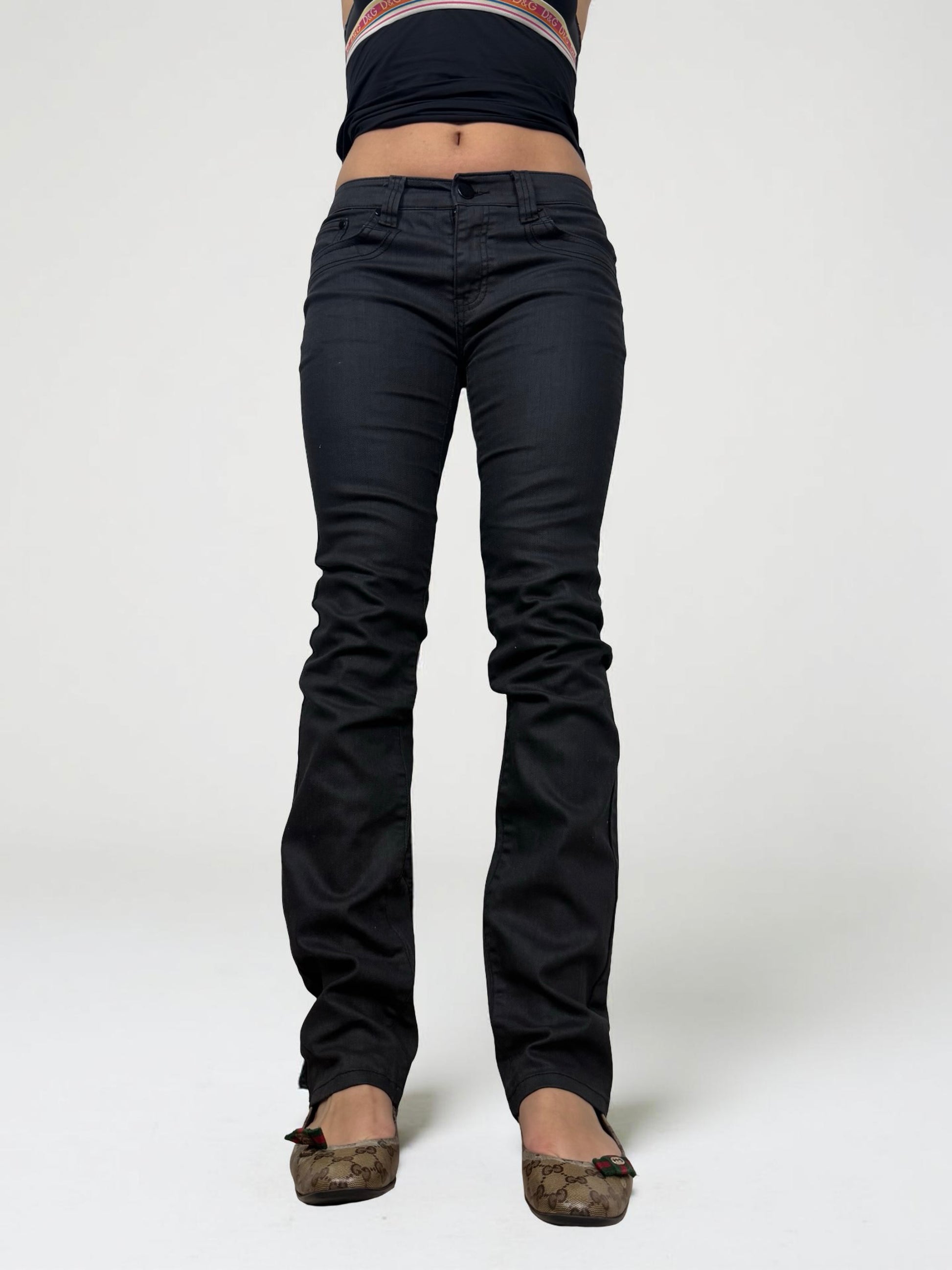 Black denim low rise straight legs pants (S)