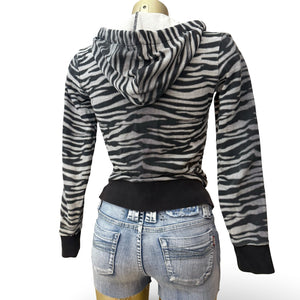 Black zebra print 100% cotton zip up hoodie (S)