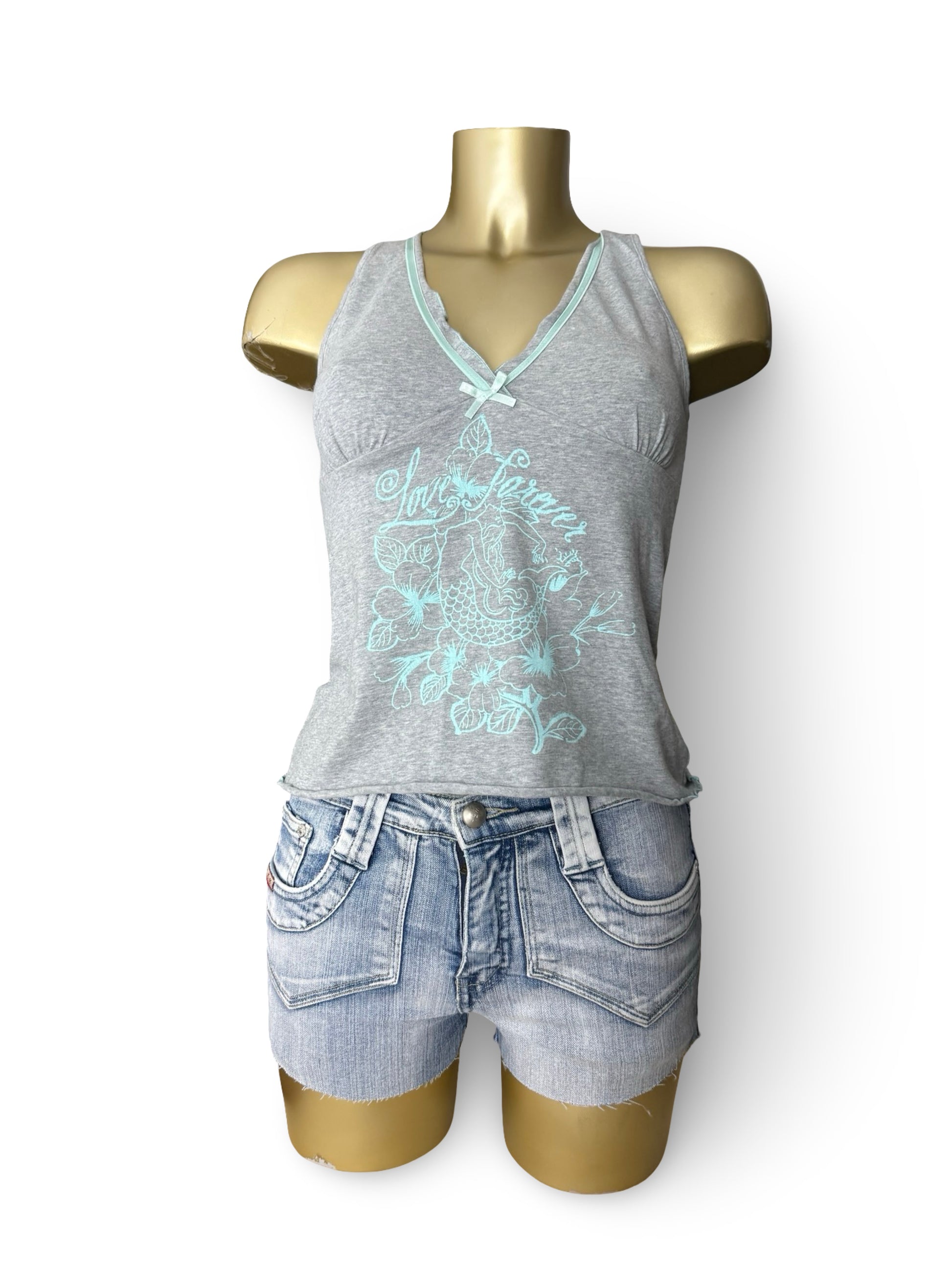 Grey cotton V neck tank top (M/L)