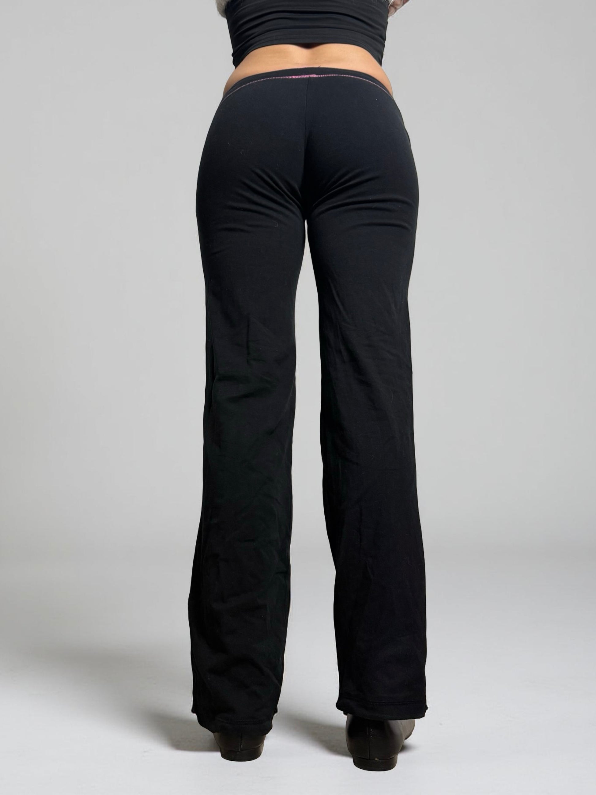 Black & pink cotton low rise flare pants (S/M)