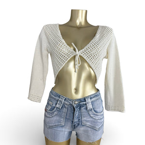 White crochet tie up bolero jumper (XL)