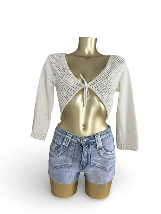 White crochet tie up bolero jumper (XL)