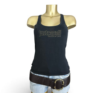 Black rhinestones logo backless top (S/M)