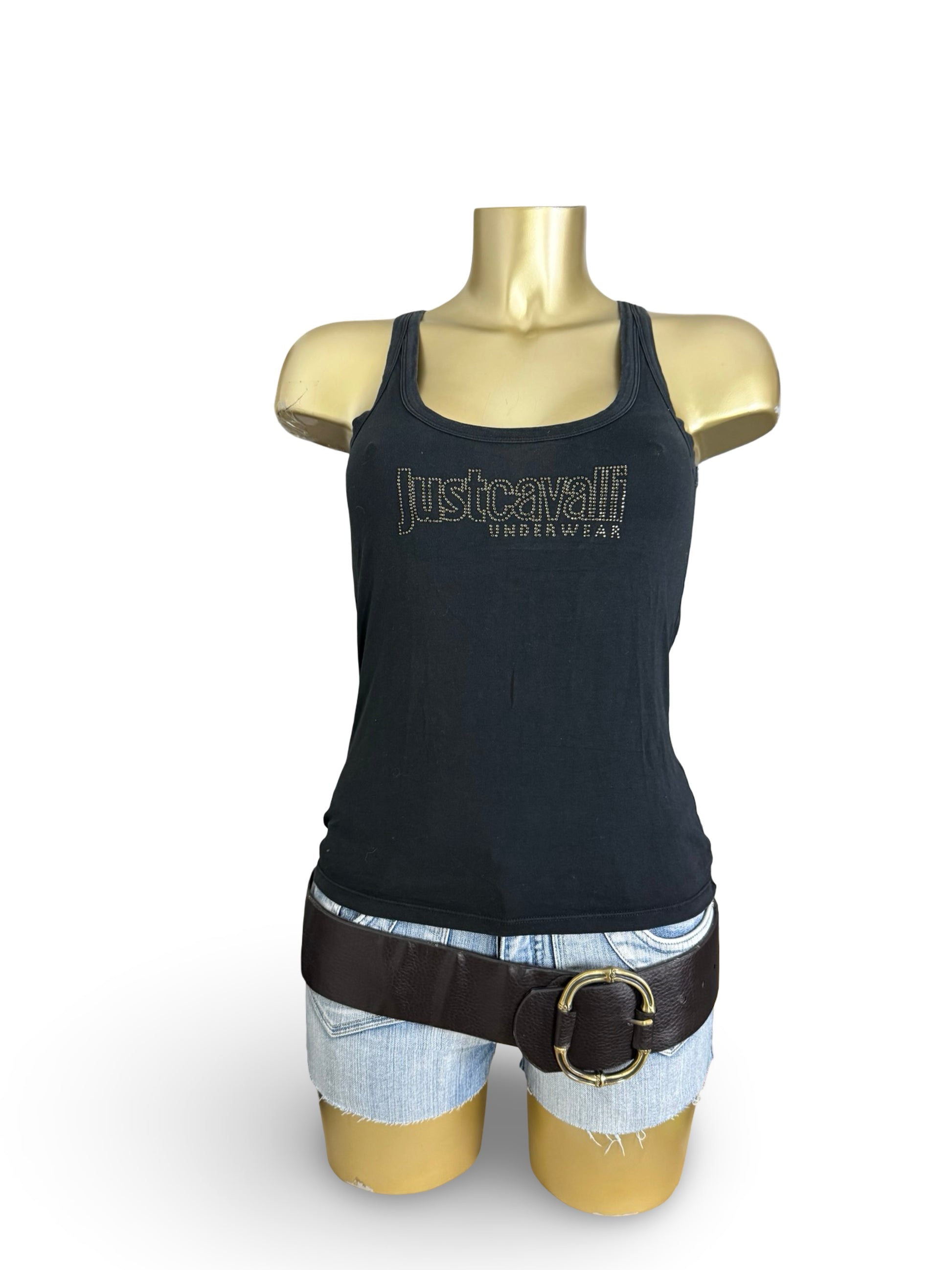 Black rhinestones logo backless top (S/M)