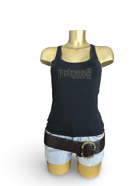 Black rhinestones logo backless top (S/M)