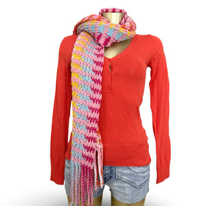 Multicolor pink striped knitted winter scarf