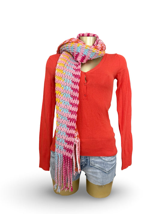 Multicolor pink striped knitted winter scarf