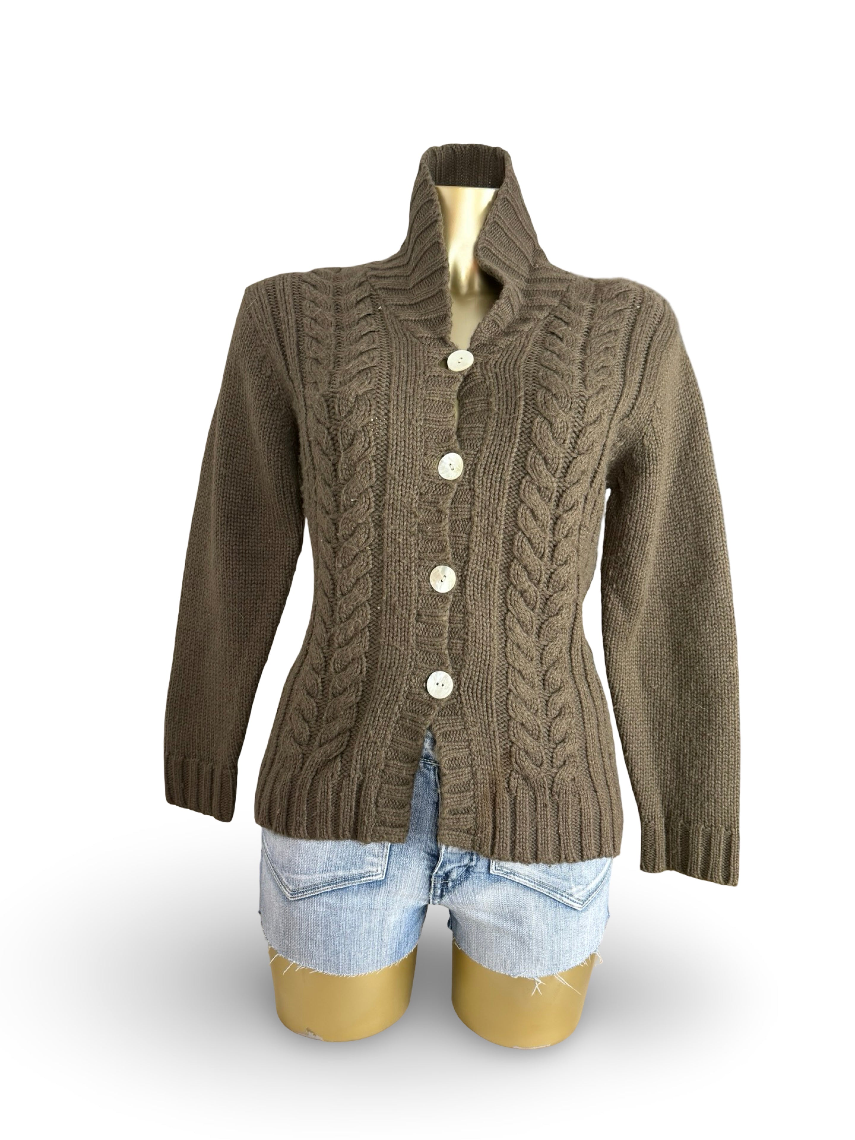 Brown buttons up cardigan wool jumper (S)