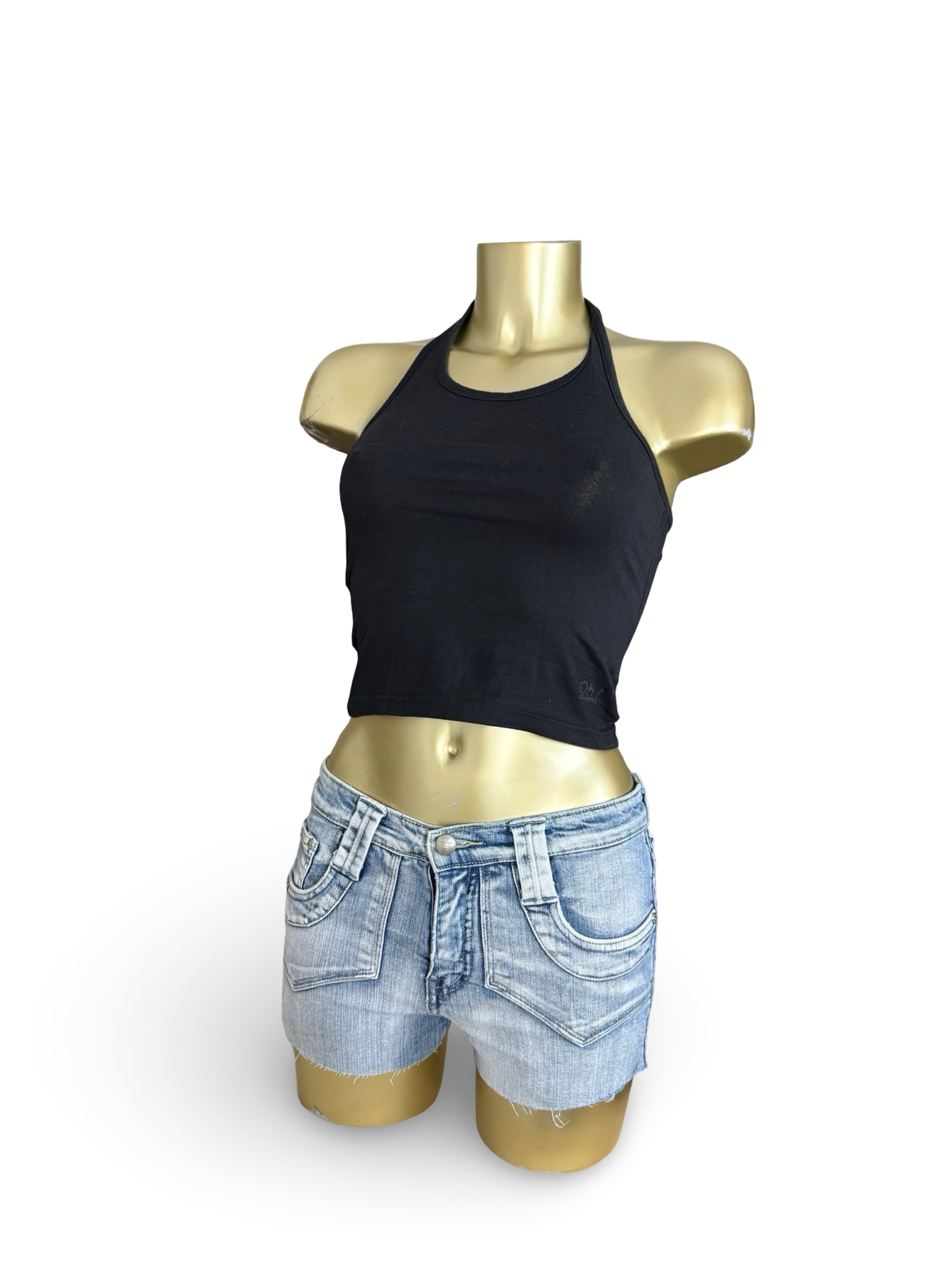 Black cotton tight fit halter top (XXS)