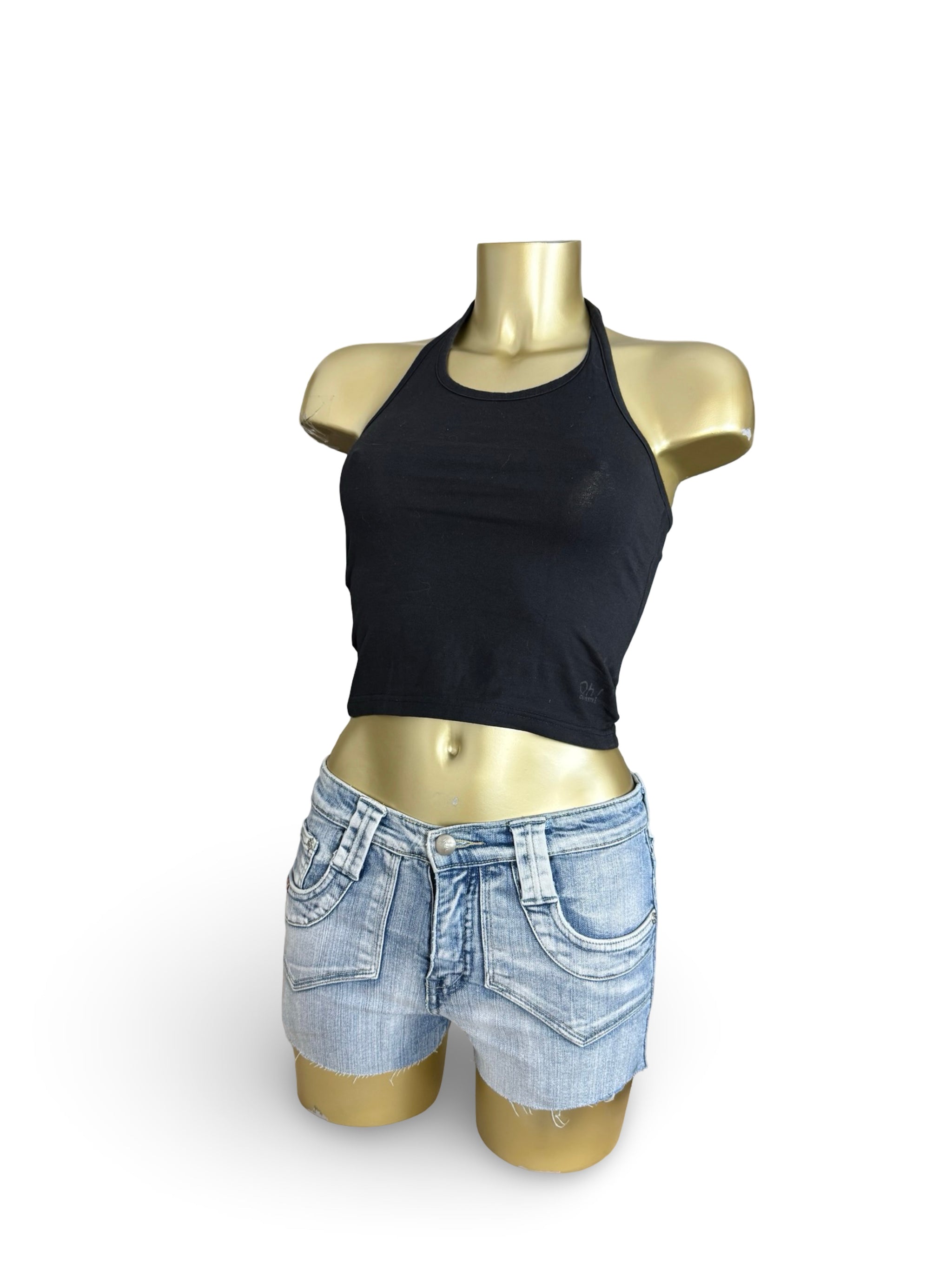 Black cotton tight fit halter top (XXS)
