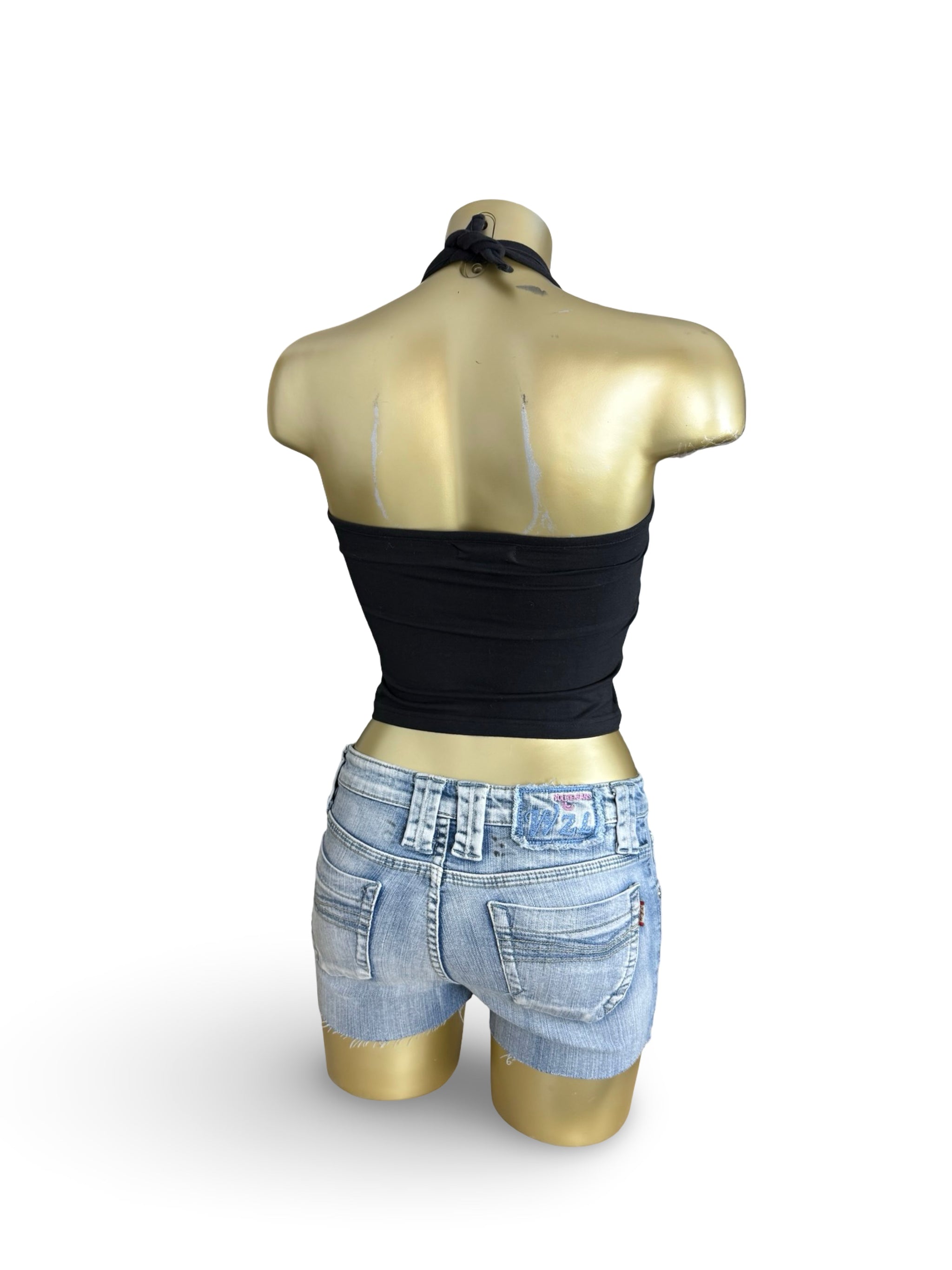 Black cotton tight fit halter top (XXS)