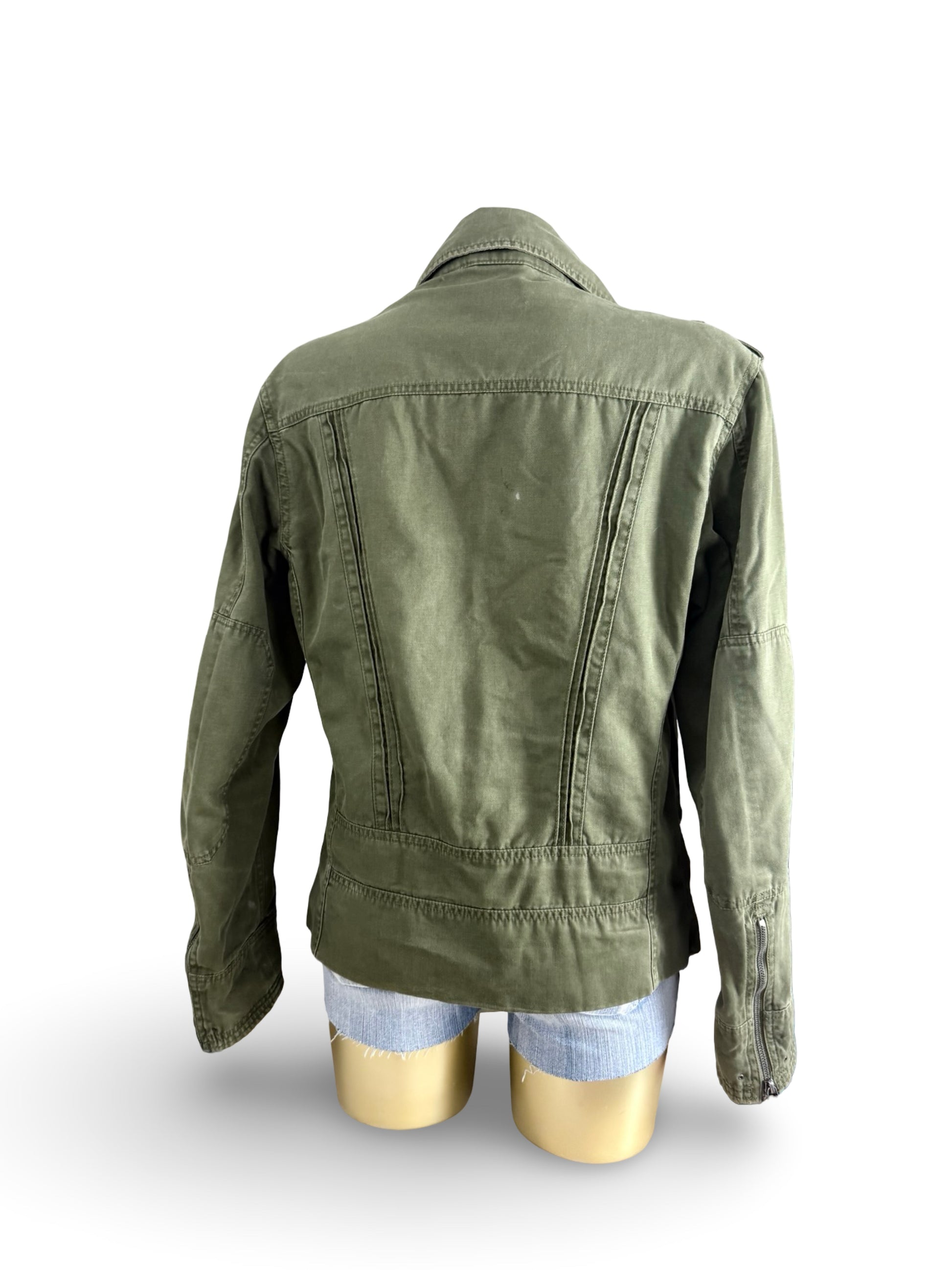 Khaki utility zip up cotton jacket (M)