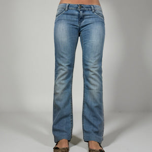 Blue denim low rise straight legs pants (M)