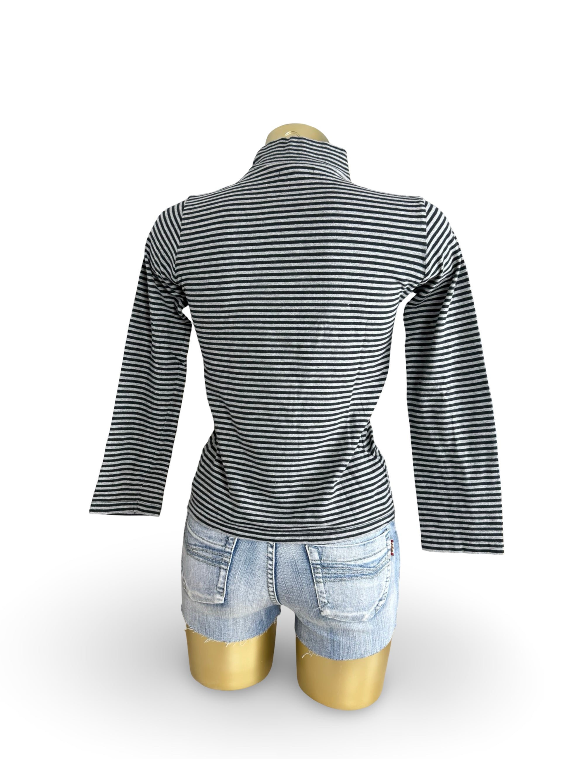 Grey striped cotton turtleneck long sleeves top (S)