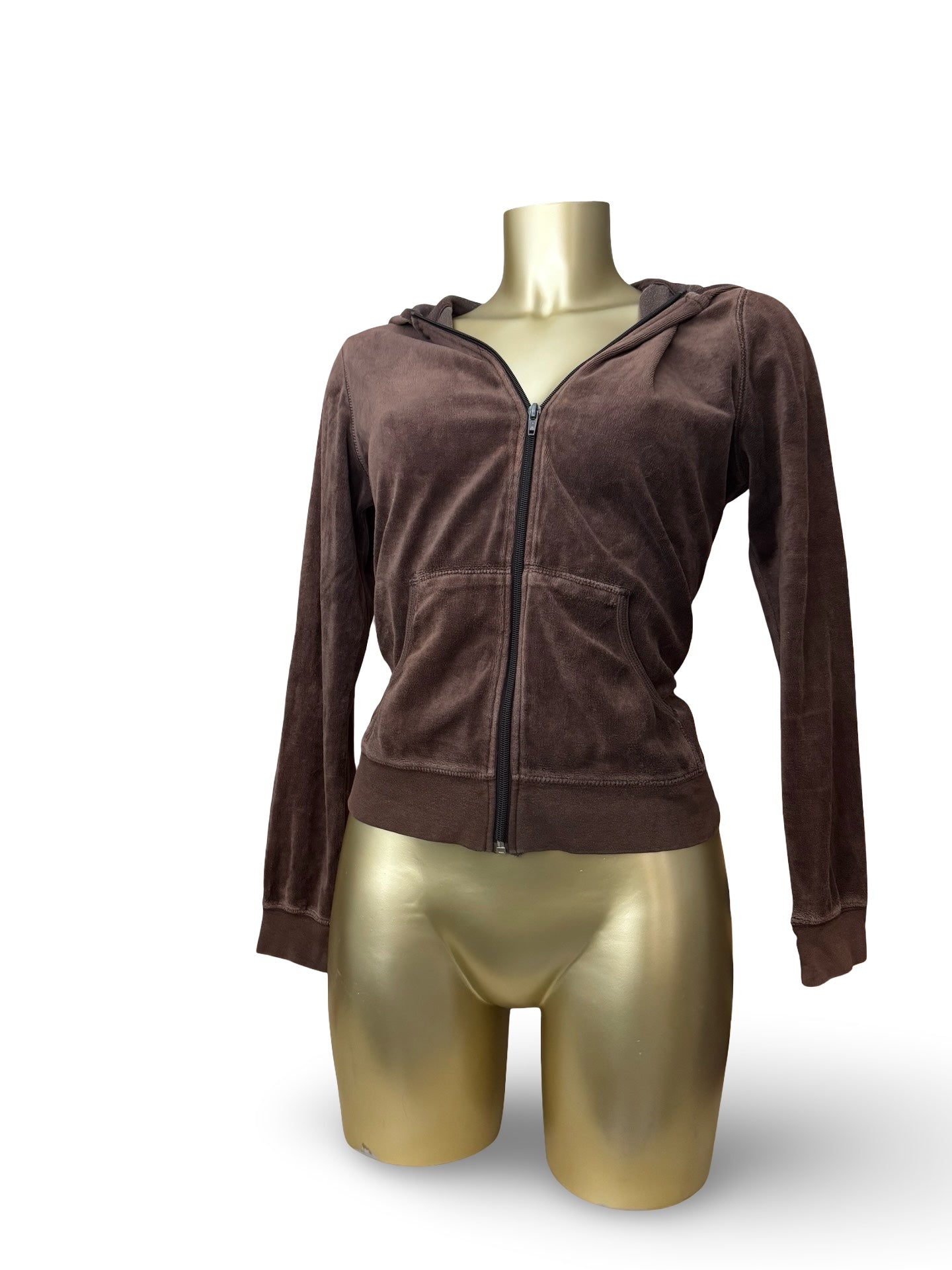 Brown velvet tight fit zip up hoodie (S)