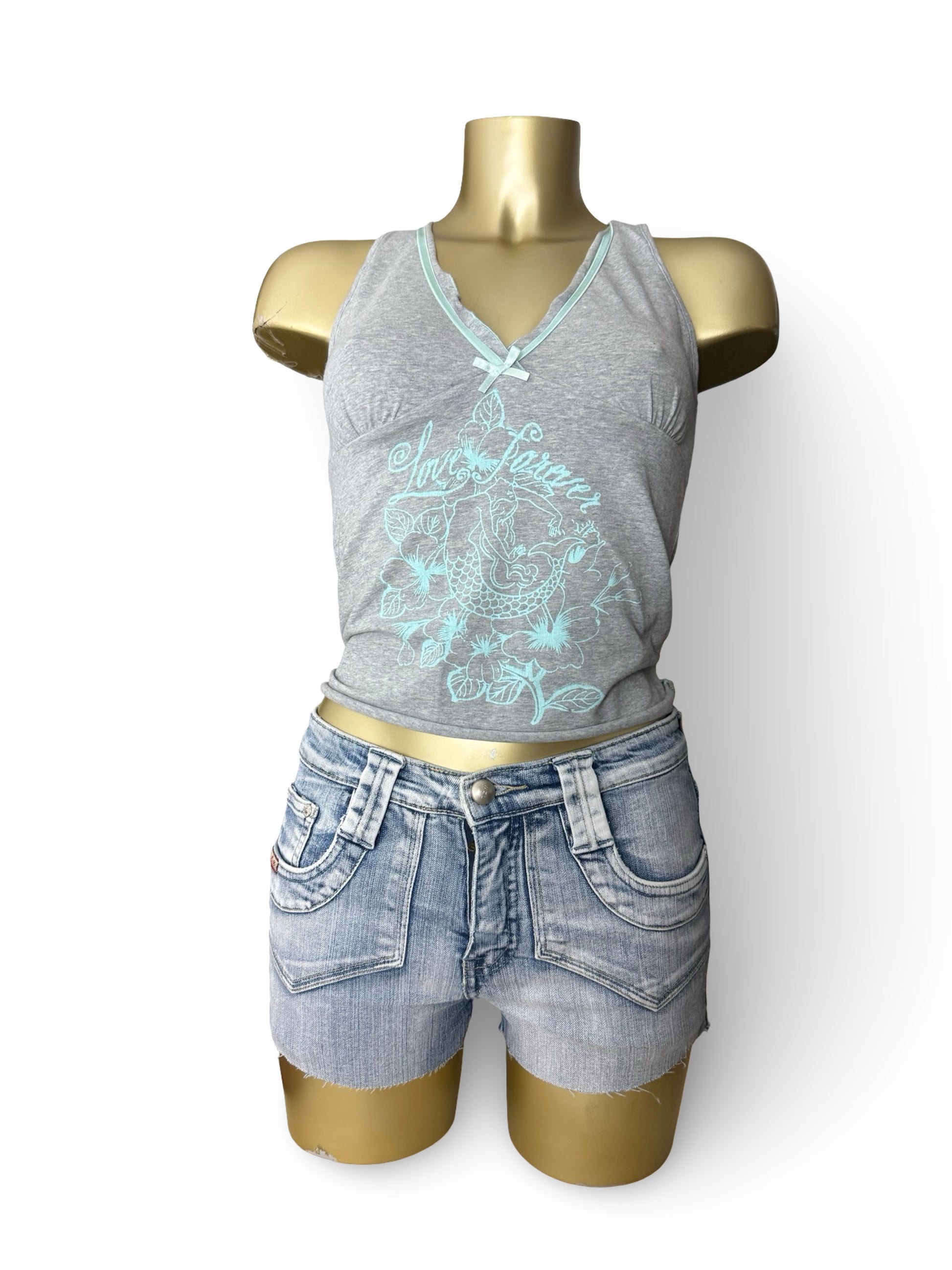 Grey cotton V neck tank top (M/L)